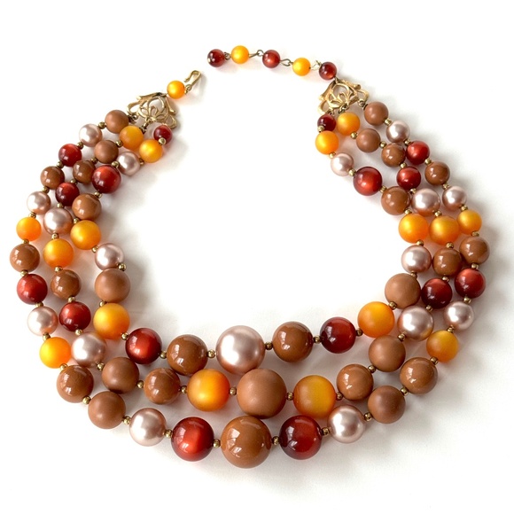 Moonglow 3-Strand Beaded Necklace Vintage 1960s Statement Choker - Picture 1 of 9